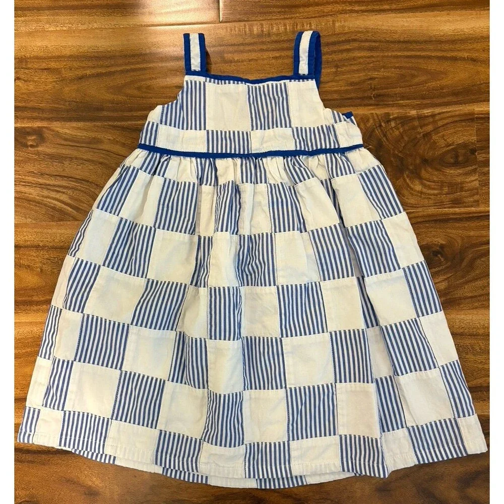 Baby Gap Poplin Patchwork Dress, Blue and White, Size 5T